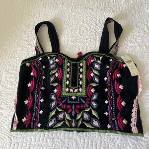Anthropologie Embroidered Black bustier Top